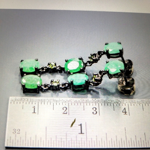 Authentic Raw Emeralds Fine 925 Sterling silver Earrings - Picture 3 of 5